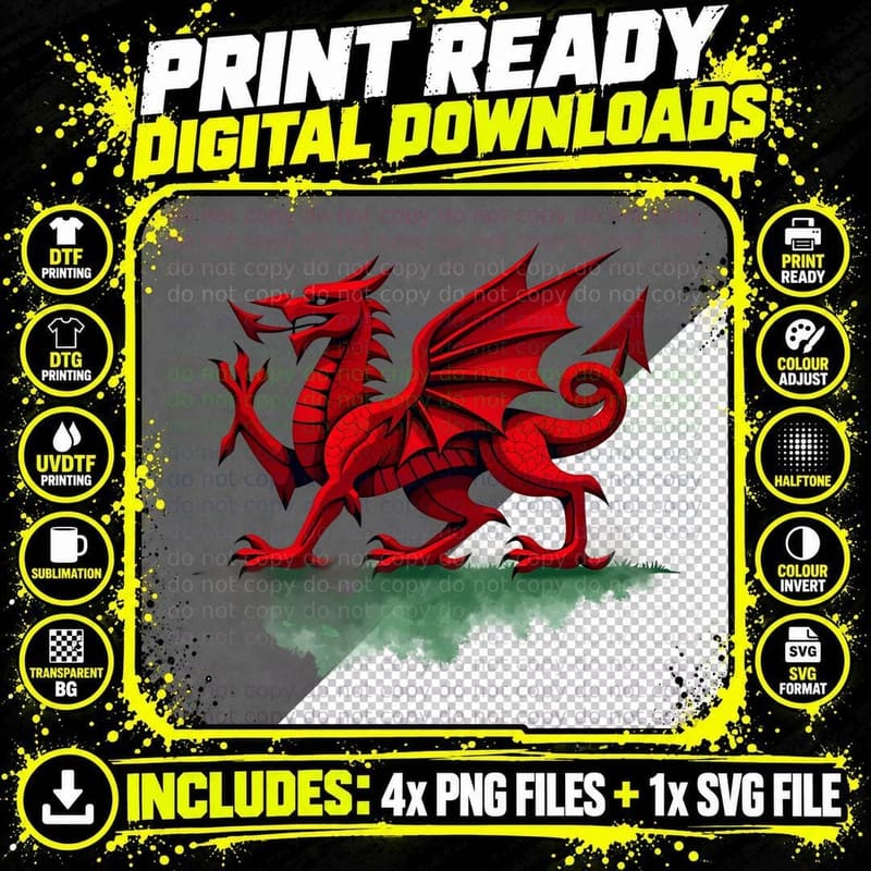 Geometric Welsh Dragon Shirt, Cymru Art Lover Gift for Png SVG Digital Bundle