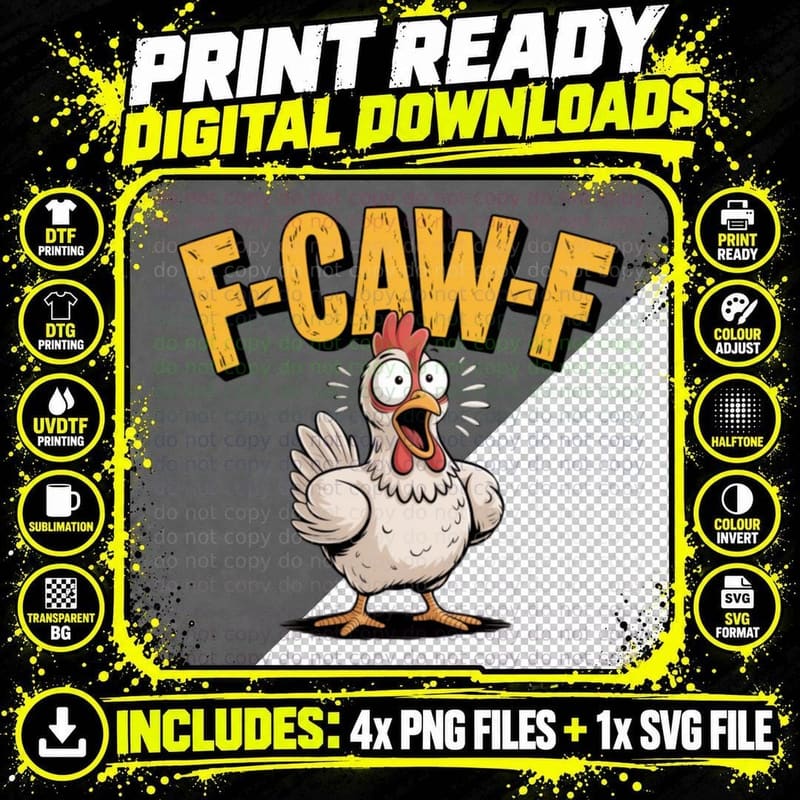 Hilarious Chicken Scream F-CAW-F Farm Animal Lover Png SVG Digital Bundle