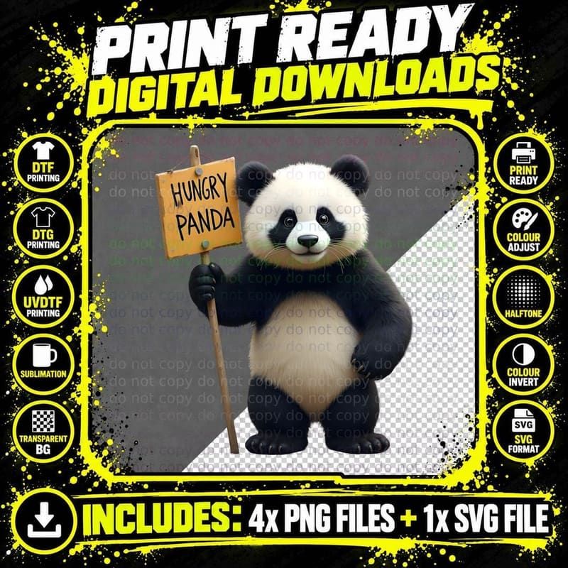 Hungry Panda, Cute Panda, Funny, Foodie Humorous T-Shirt Png SVG Digital Bundle