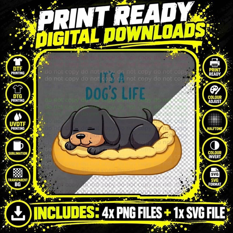 It's a Dog's Life, Cartoon Sleeping Dog, Black Fur Png SVG Digital Bundle