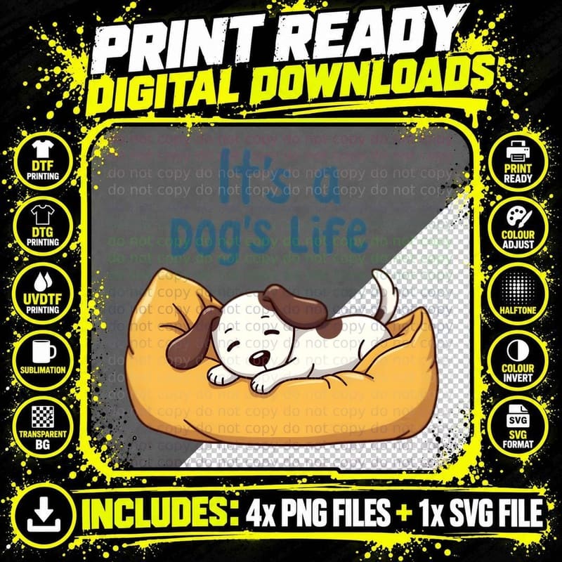 It's a Dog's Life, Sleeping Cartoon Dog Png SVG Digital Bundle