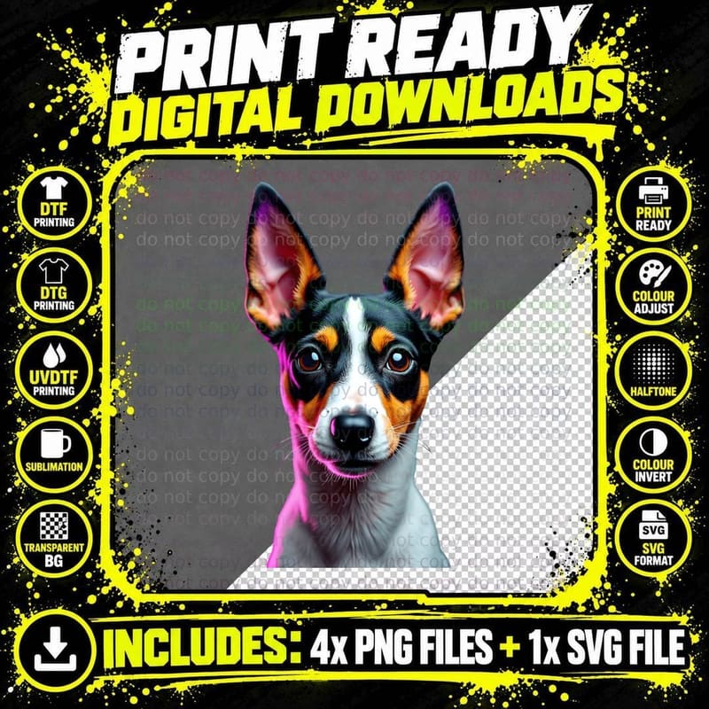 Jack Russell Dog Portrait Pink Purple Neon Glow Animal Png SVG Digital Bundle