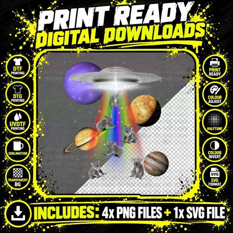 Koala Bear Lover Galaxy UFO Spaceship LGBTQ Alien T-Shirt Png SVG Digital Bundle