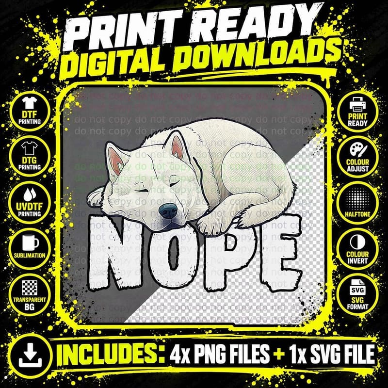 Korean Jindo Nope Funny Lazy Pet Dog Cute T-Shirt Png SVG Digital Bundle