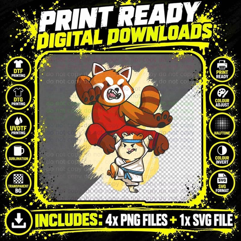 Kung Fu Hamster and Red Panda Martial Arts T-Shirt Png SVG Digital Bundle