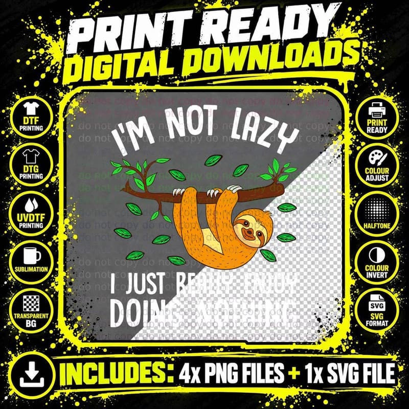 Lazy Sloth on a Tree Doing Nothing T-Shirt Png SVG Digital Bundle