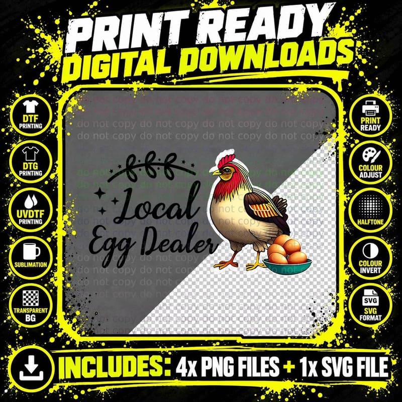 Local Egg Dealer Funny Chicken Lover Bleached Farm Png SVG Digital Bundle