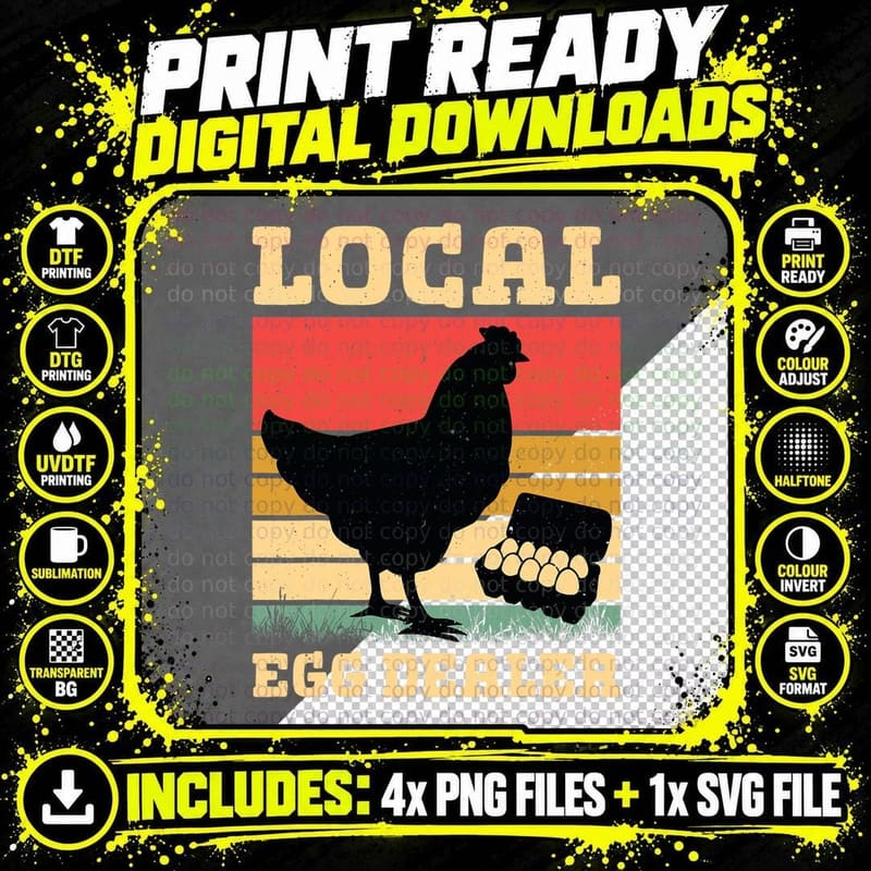 Local Egg Dealer Funny Vintage Chicken Lover Farm Farmer Png SVG Digital Bundle