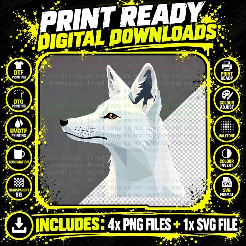Low Poly Arctic Fox Cool Colors T-Shirt Png SVG Digital Bundle