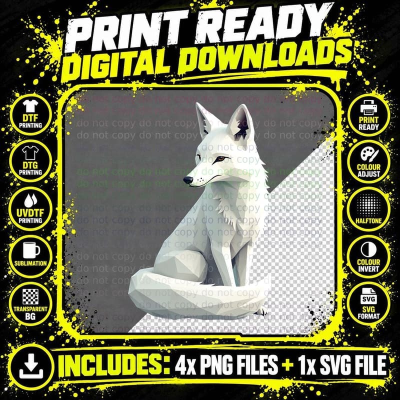 Low Poly Arctic Fox Snowflake T-Shirt Png SVG Digital Bundle
