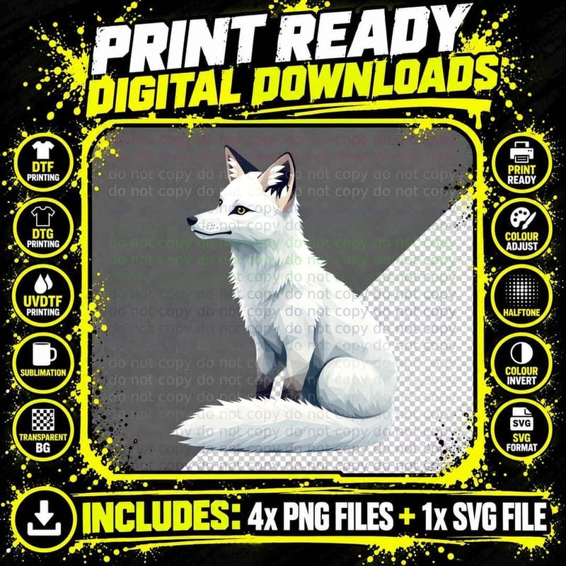Low Poly Geometric Arctic Fox T-Shirt Png SVG Digital Bundle