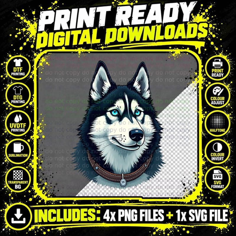 Majestic Siberian Husky Dog Lover, Wild Animal 2 T-Shirt Png SVG Digital Bundle