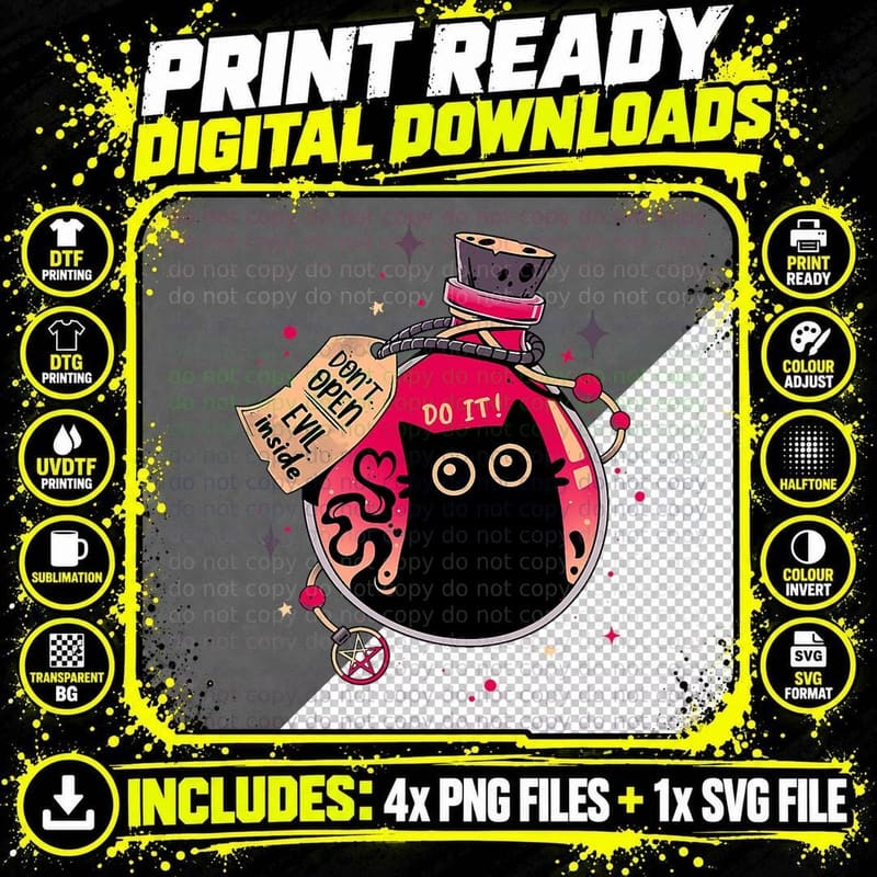 Menace in a Bottle - Cute Evil Cat T-Shirt Png SVG Digital Bundle