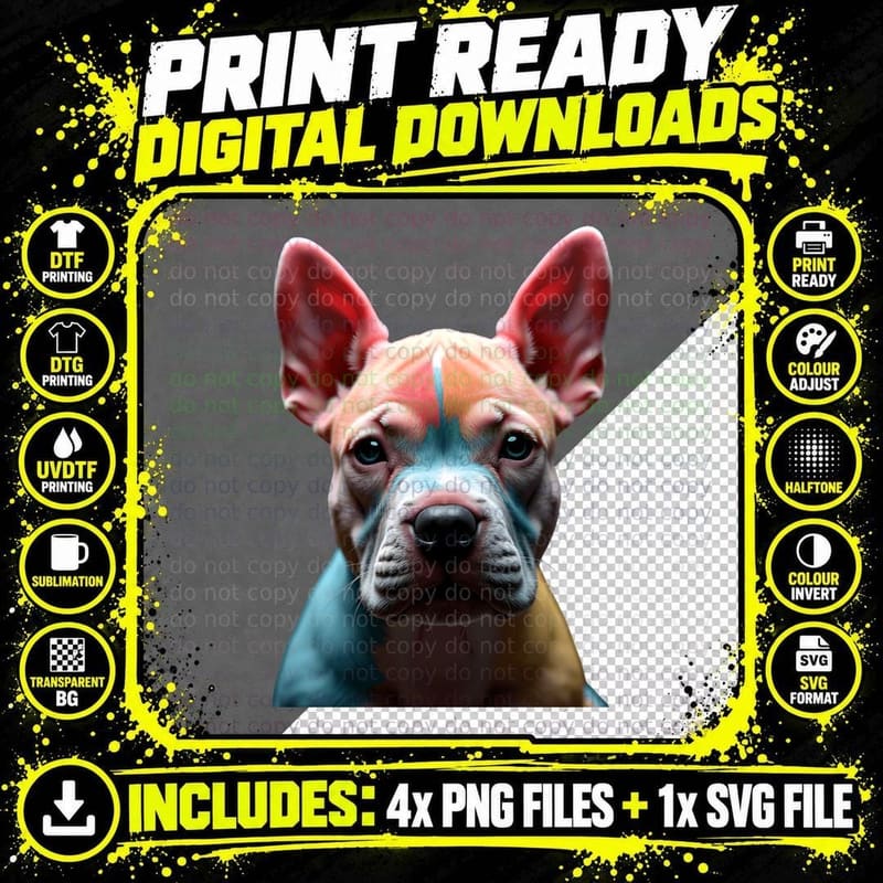 Miniature Bully Dog Blue Red Splashes Animal T-Shirt Png SVG Digital Bundle