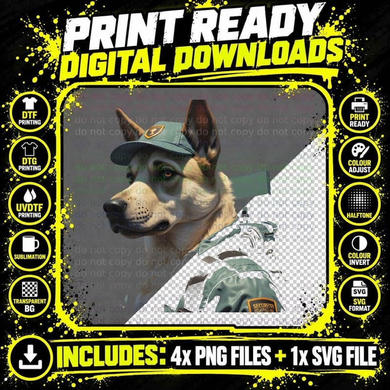 Modern Futuristic Security Dog with Harness and Camera Png SVG Digital Bundle