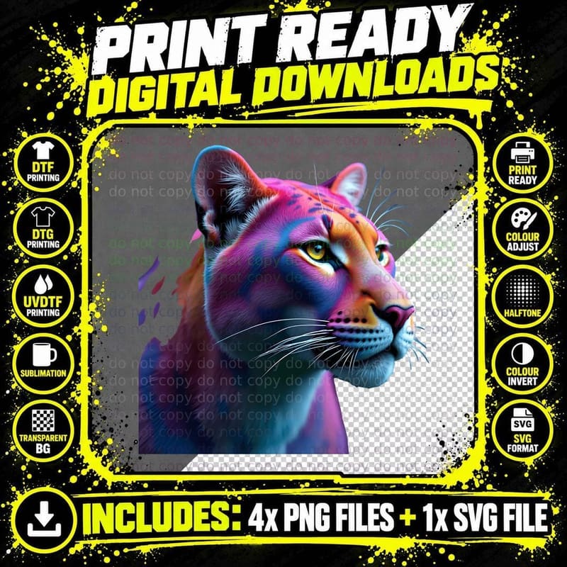 Multicolored Cat Portrait Rainbow Fur Whiskers Pet Lover Png SVG Digital Bundle