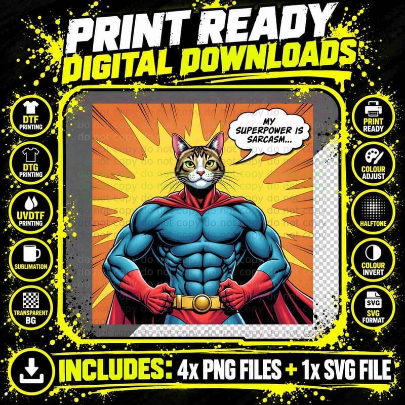 My Superpower Is Sarcasm Cat T-Shirt Png SVG Digital Bundle
