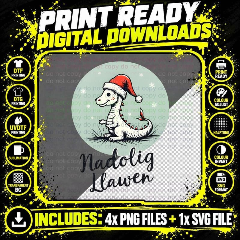 Nadolig Llawen Red Dragon T-Shirt Png SVG Digital Bundle