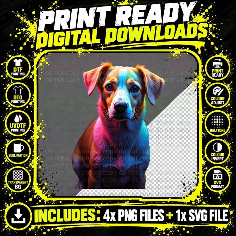 Neon Dog Portrait Pink Blue Green Glow Animal Pet Lover Png SVG Digital Bundle
