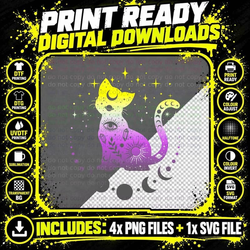 Nonbinary Pride Flag Colors, Non-Binary Astronomy Cat Png SVG Digital Bundle