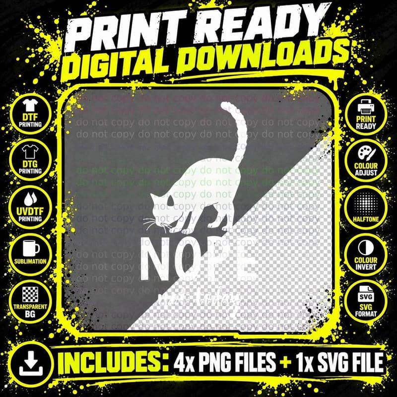 Nope Cat with Raised Back T-Shirt Png SVG Digital Bundle