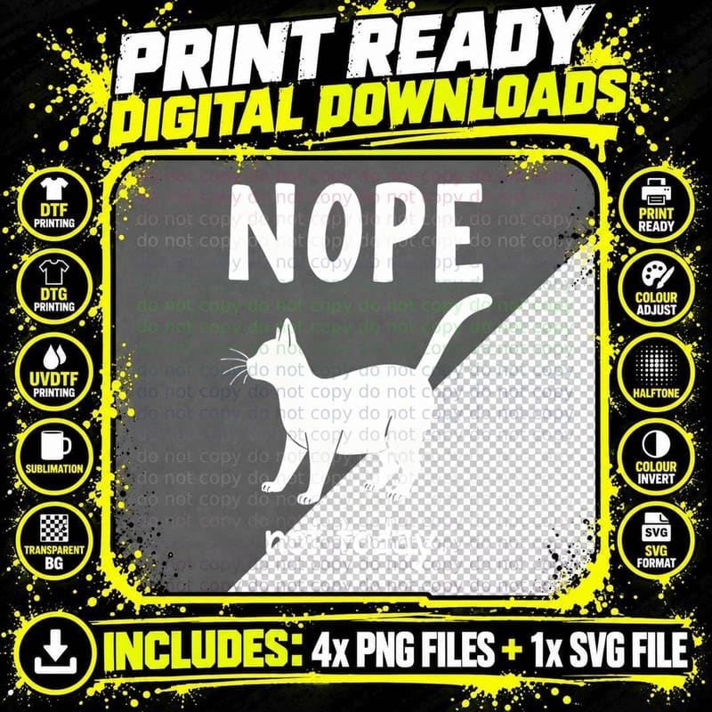 Nope Not Today Comical Cat T-Shirt Png SVG Digital Bundle
