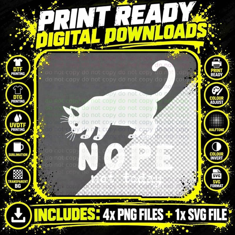 Nope Not Today Funny Cat T-Shirt Png SVG Digital Bundle