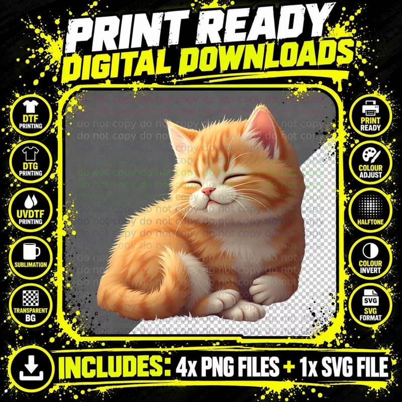 Orange Tabby Cat Fluffy Sleeping T-Shirt Png SVG Digital Bundle