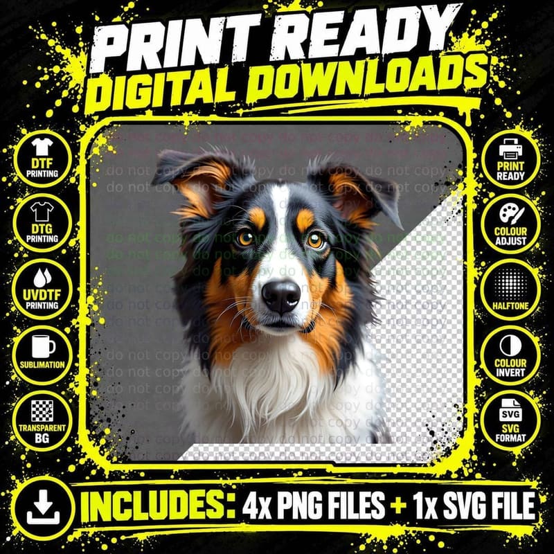 Orange and White Collie Dog Amber Eyes Animal T-Shirt Png SVG Digital Bundle