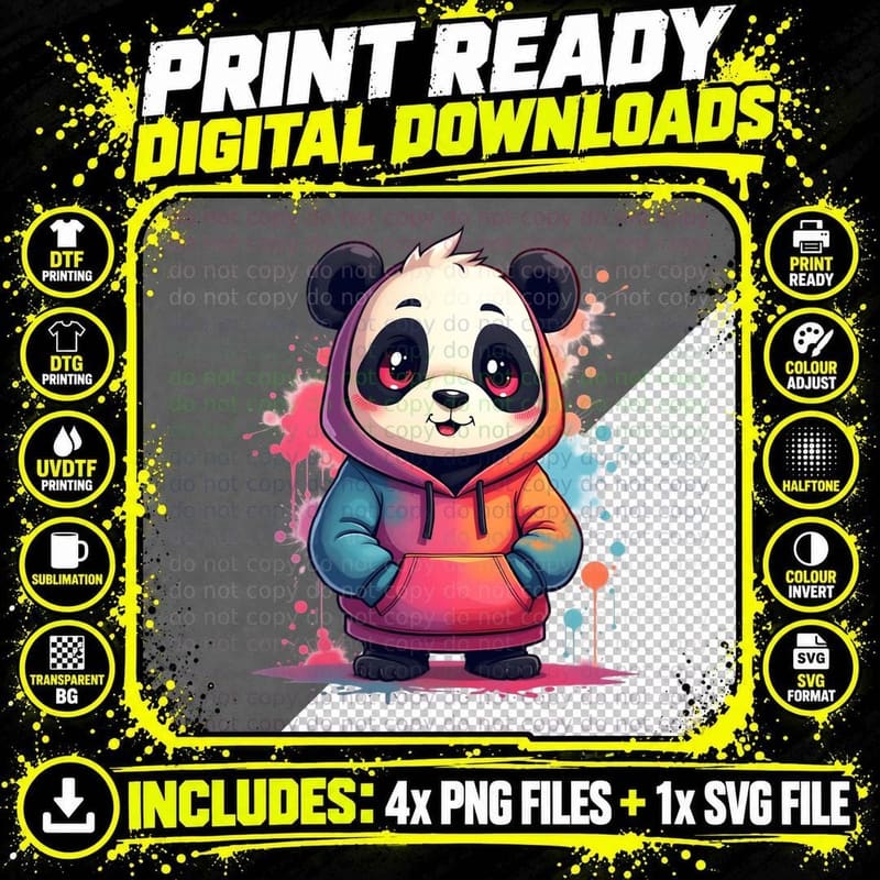 Panda Graffiti Art T-Shirt Png SVG Digital Bundle