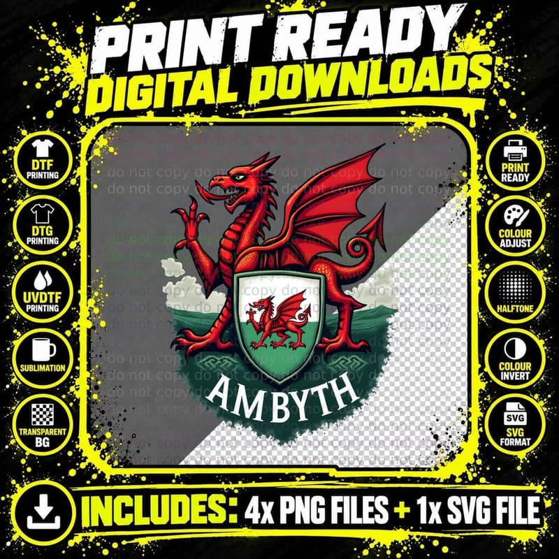 Patriotic Welsh Dragon Shirt, Wales Forever Gift for Him Png SVG Digital Bundle
