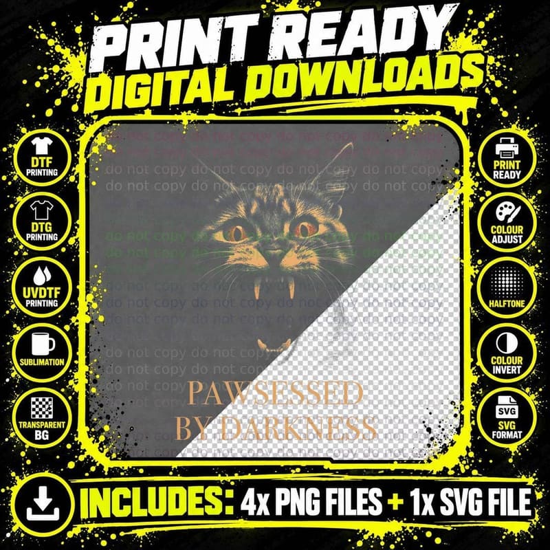 Pawsessed by Darkness - Goth Occult Devil Wicca Gothic Png SVG Digital Bundle