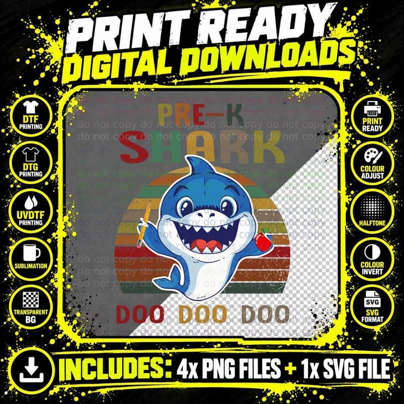 Pre K Shark Doo Shirt, First Day, Colorful Png SVG Digital Bundle
