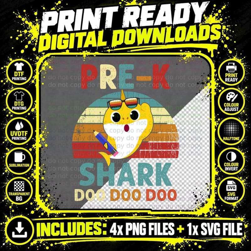 Pre K Shark Shirt, Classroom Vibes, First Day Png SVG Digital Bundle