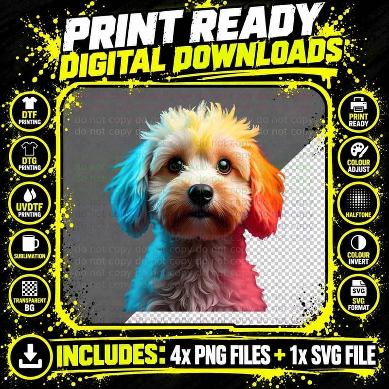 Rainbow Cockapoo Dog Colorful Curly Fur Animal T-Shirt Png SVG Digital Bundle