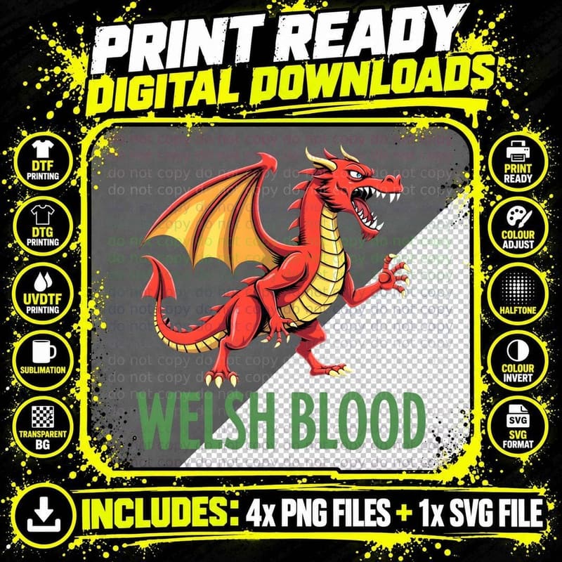 Red Dragon Welsh Blood T-Shirt Png SVG Digital Bundle
