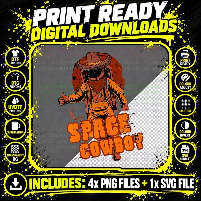 Retro Space Cowboy Cowgirl Rodeo Horse Astronaut Western Png SVG Digital Bundle