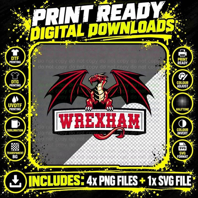 Retro Vintage Wrexham Wales Red Dragon Wrecsam Welsh Png SVG Digital Bundle
