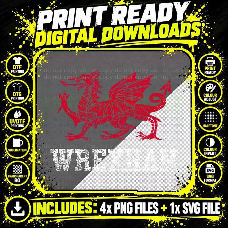Retro Wrexham Wales Red Dragon Vintage T-Shirt Png SVG Digital Bundle