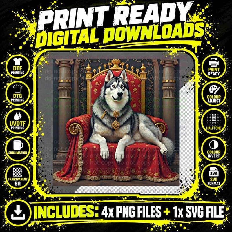 Royal Alaskan Malamute Dog Tapestry T-Shirt Png SVG Digital Bundle
