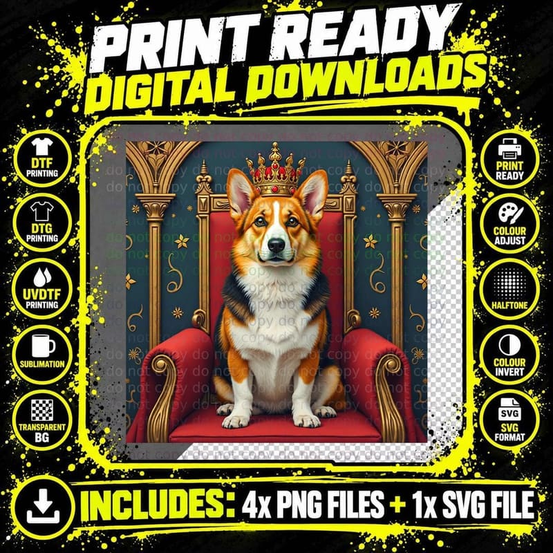 Royal Corgi Dog Tapestry T-Shirt Png SVG Digital Bundle