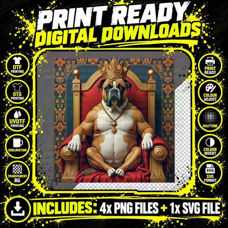 Royal XL Bully Dog on Throne T-Shirt Png SVG Digital Bundle
