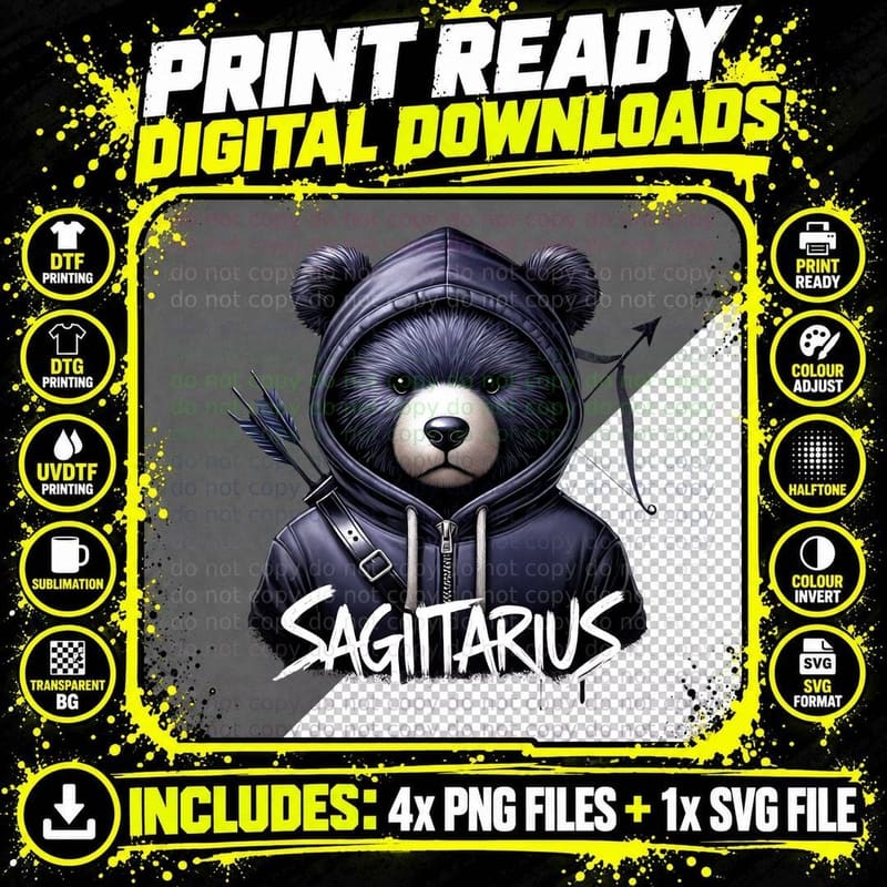 Sagittarius Zodiac Bear Hoodie Streetwear Astrology Gift Png SVG Digital Bundle