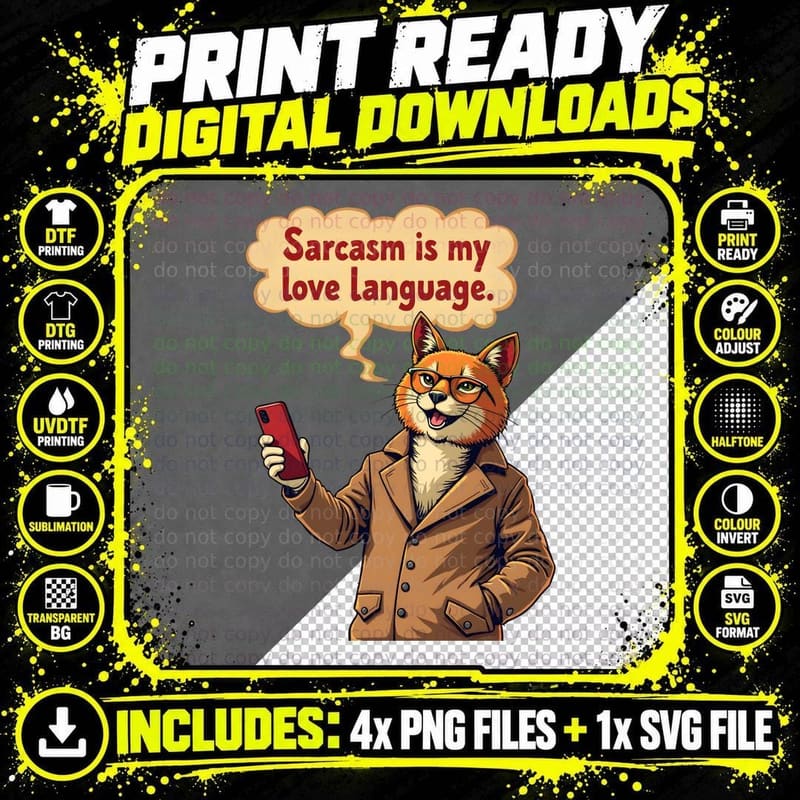 Sarcasm Is My Love Language Cat T-Shirt Png SVG Digital Bundle