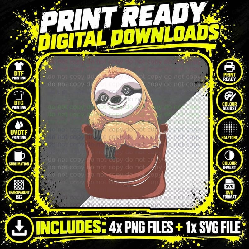 Sloth in a Pocket Slothy Zookeeper Whisperer Spirit Png SVG Digital Bundle