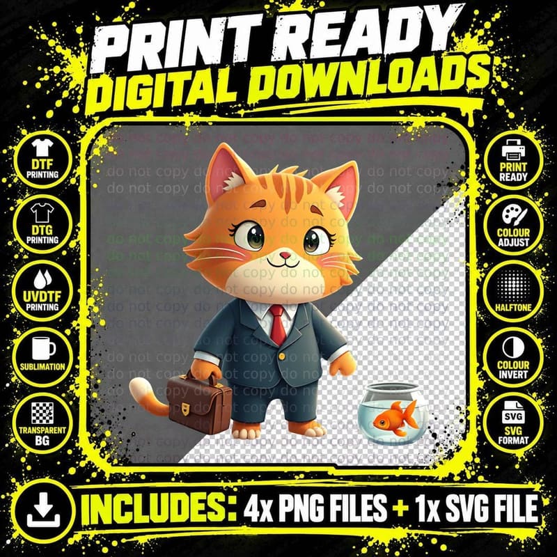 Smug Cat Wearing a Tiny Suit T-Shirt Png SVG Digital Bundle