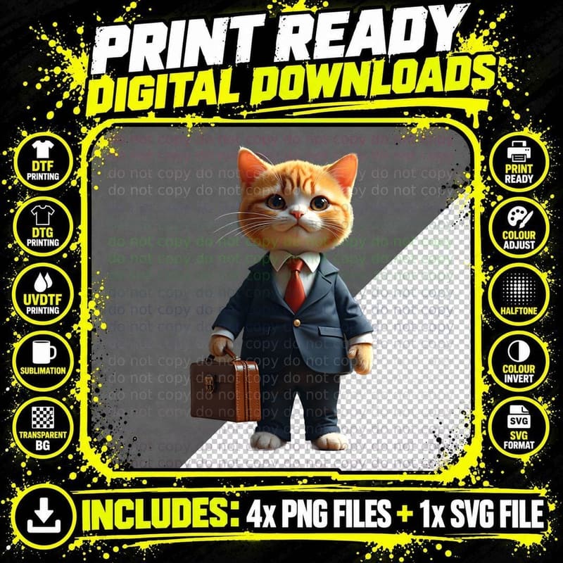 Smug Cat in a Business Suit T-Shirt Png SVG Digital Bundle