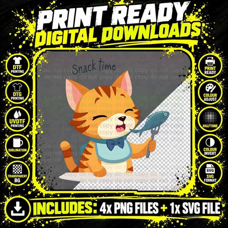 Snack Time Cat, Funny Cat Lover Gift Png SVG Digital Bundle