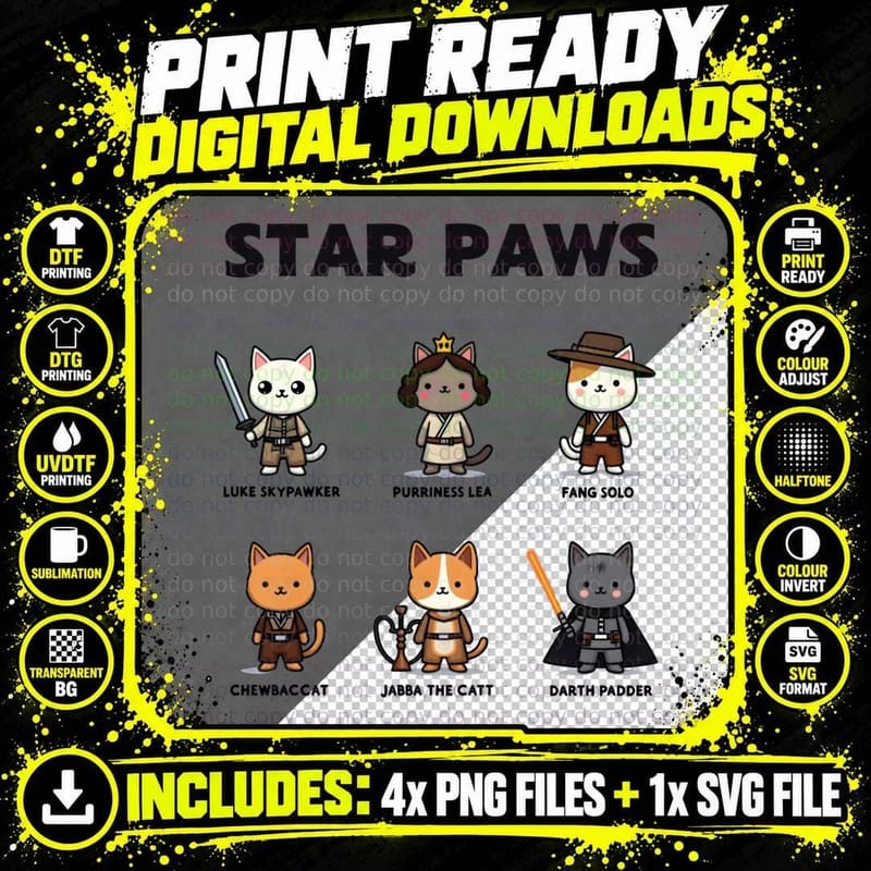 Star Paws Cat Lover Tee, Funny Cat T-Shirt Png SVG Digital Bundle