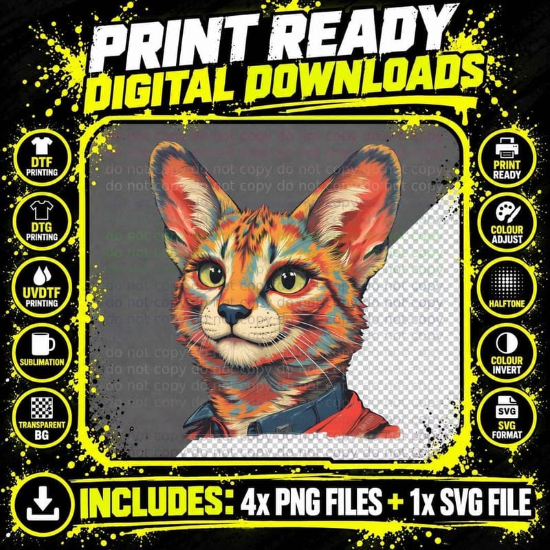 Stylized Orange Cat Red Shirt Blue Collar T-Shirt Png SVG Digital Bundle